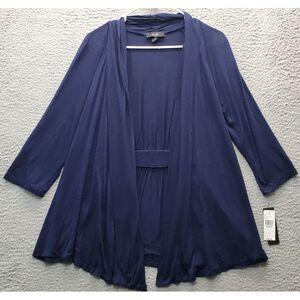 AGB Cardigan Sweater Womens Medium Navy Rayon Long Sleeve Lightweight Open Front